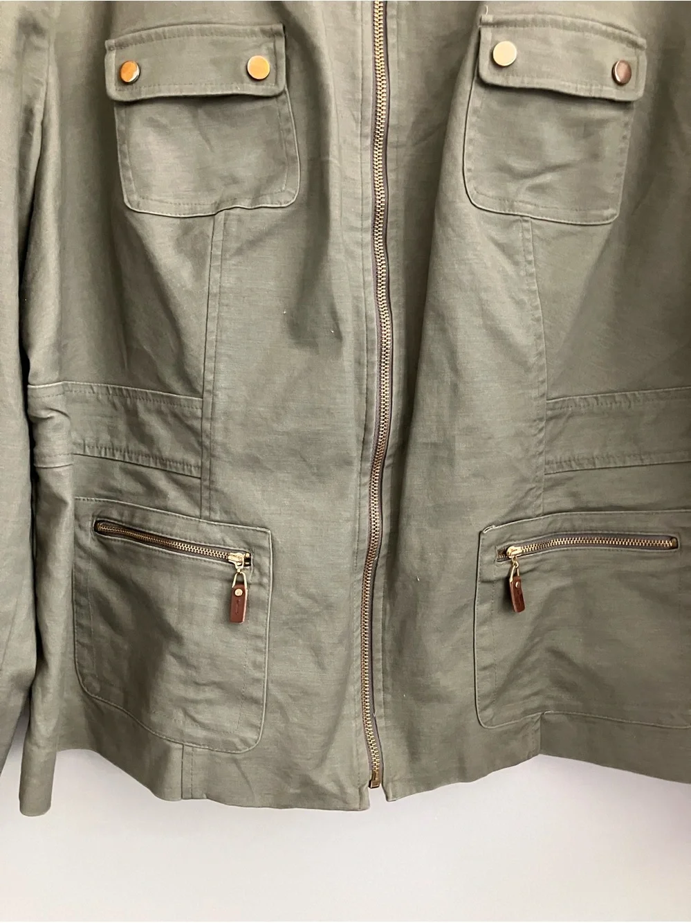 CHARTER CLUB Olive Green Elevated Cotton Utility Jacket Size 24W